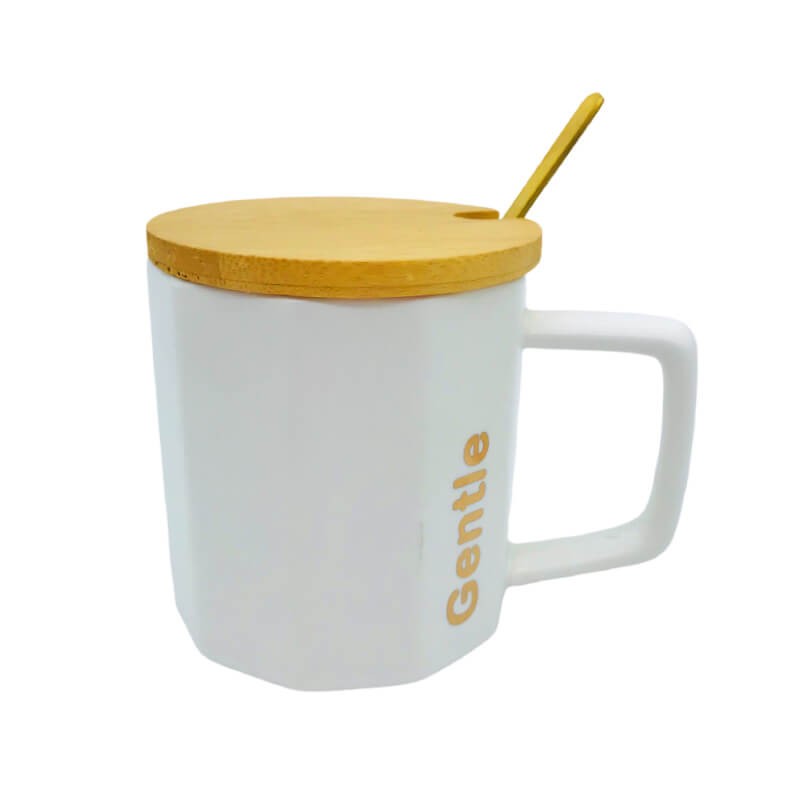 CHOPE - MUG CÉRAMIQUE AVEC COUVERCLE EN BOIS -270ML- GENTLE-