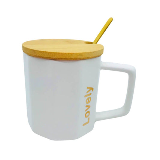 CHOPE - MUG CÉRAMIQUE AVEC COUVERCLE EN BOIS -270ML- LOVELY -
