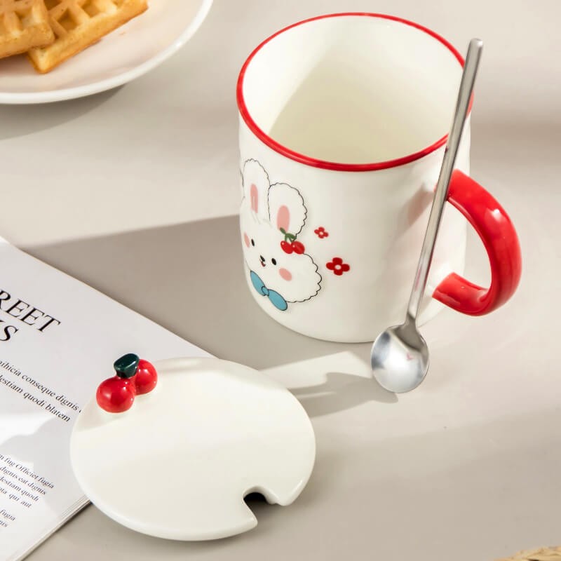 CHOPE - MUG CÉRAMIQUE AVEC COUVERCLE MOTIF LAPIN -350ML-