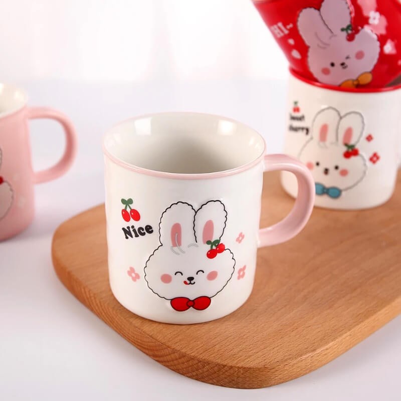 CHOPE - MUG CÉRAMIQUE AVEC COUVERCLE MOTIF LAPIN -350ML-