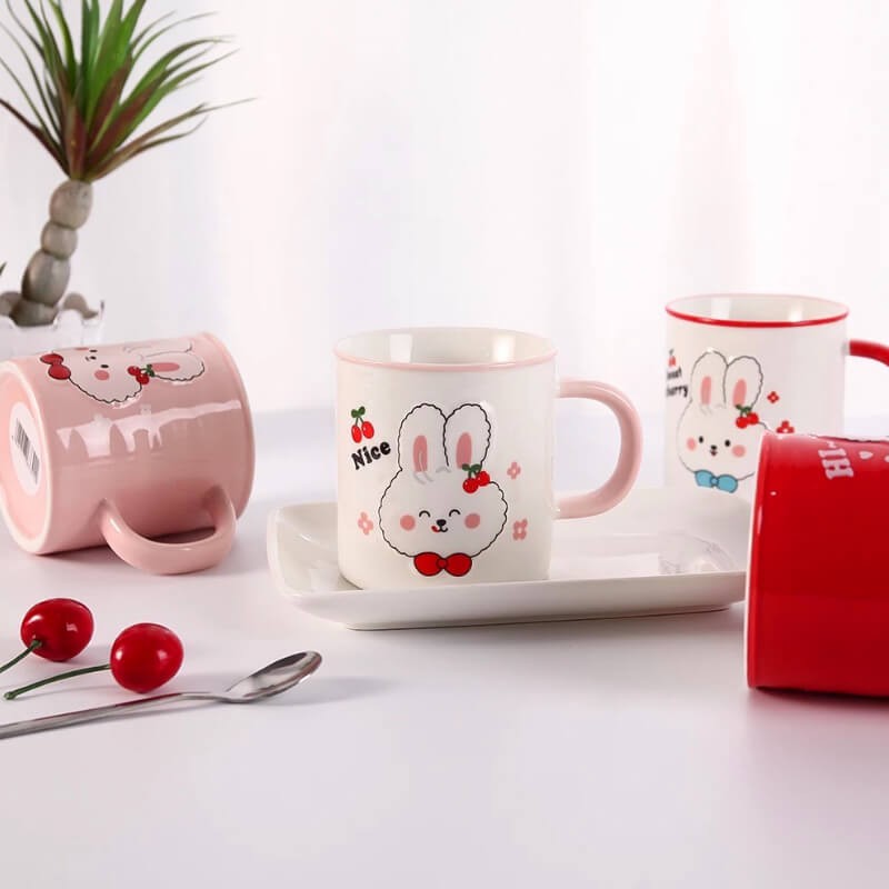 CHOPE - MUG CÉRAMIQUE AVEC COUVERCLE MOTIF LAPIN -350ML-