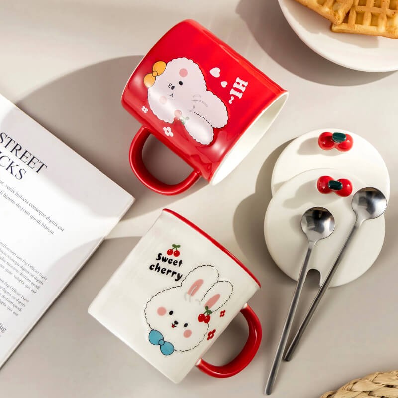 CHOPE - MUG CÉRAMIQUE AVEC COUVERCLE MOTIF LAPIN -350ML-