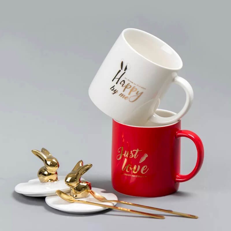 CHOPE - MUG CÉRAMIQUE AVEC COUVERCLE MOTIF LAPIN -420ML-