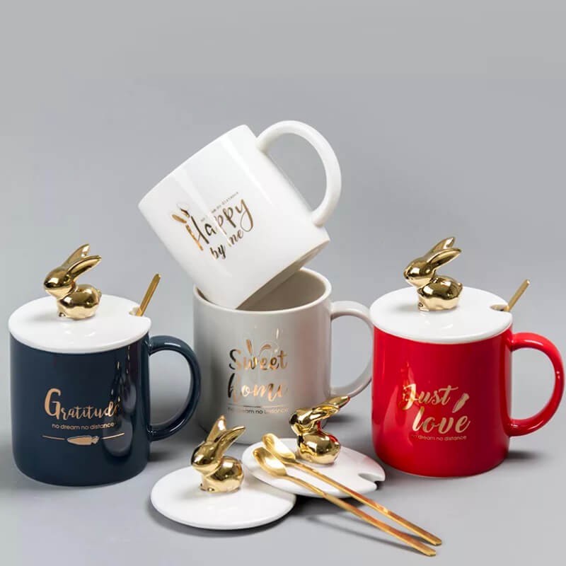 CHOPE - MUG CÉRAMIQUE AVEC COUVERCLE MOTIF LAPIN -420ML-