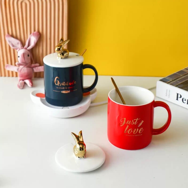 CHOPE - MUG CÉRAMIQUE AVEC COUVERCLE MOTIF LAPIN -420ML-