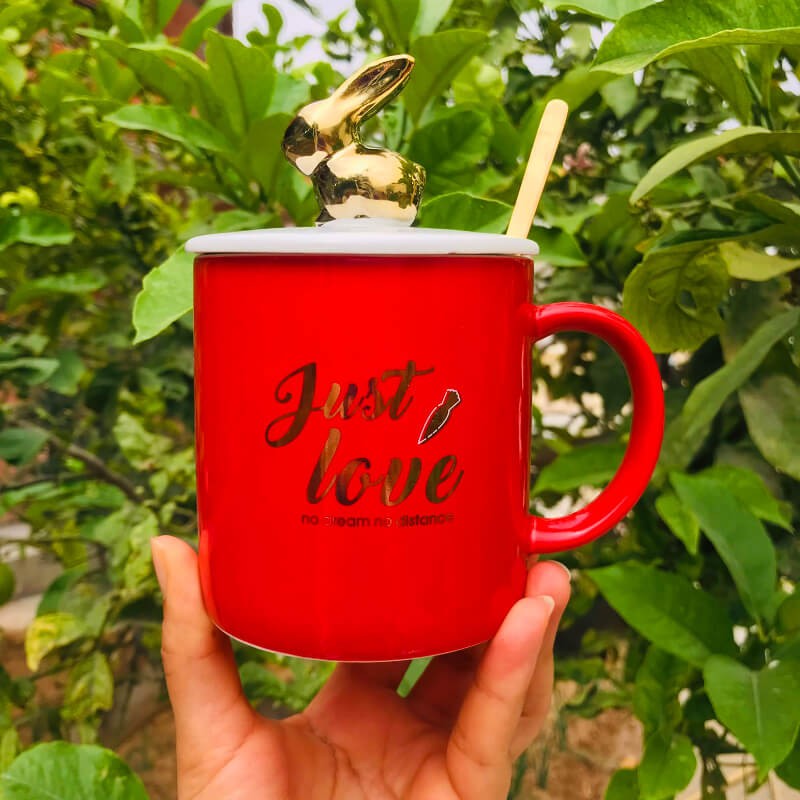 CHOPE - MUG CÉRAMIQUE AVEC COUVERCLE MOTIF LAPIN -420ML-