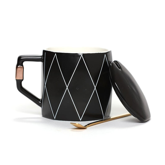 CHOPE - MUG CÉRAMIQUE AVEC COUVERCLE MOTIF LOSANGE -350ML-