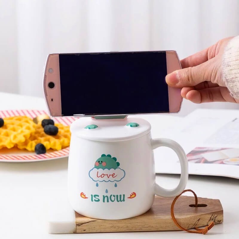 CHOPE - MUG CÉRAMIQUE AVEC COUVERCLE SUPPORT DE TELEPHONE MIGNON KAWAII STYLE ORIGINAL -400ML-