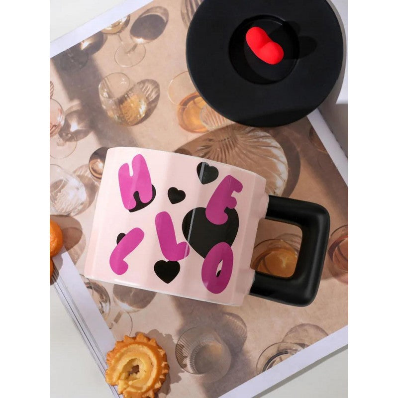 CHOPE - MUG EN VERRE AVEC COUVERCLE EN SILICONE A MOTIF LOVE -450ML-