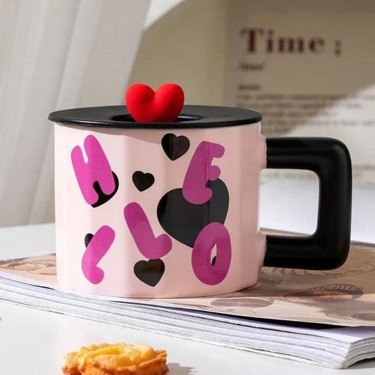 CHOPE - MUG EN VERRE AVEC COUVERCLE EN SILICONE A MOTIF LOVE -450ML-