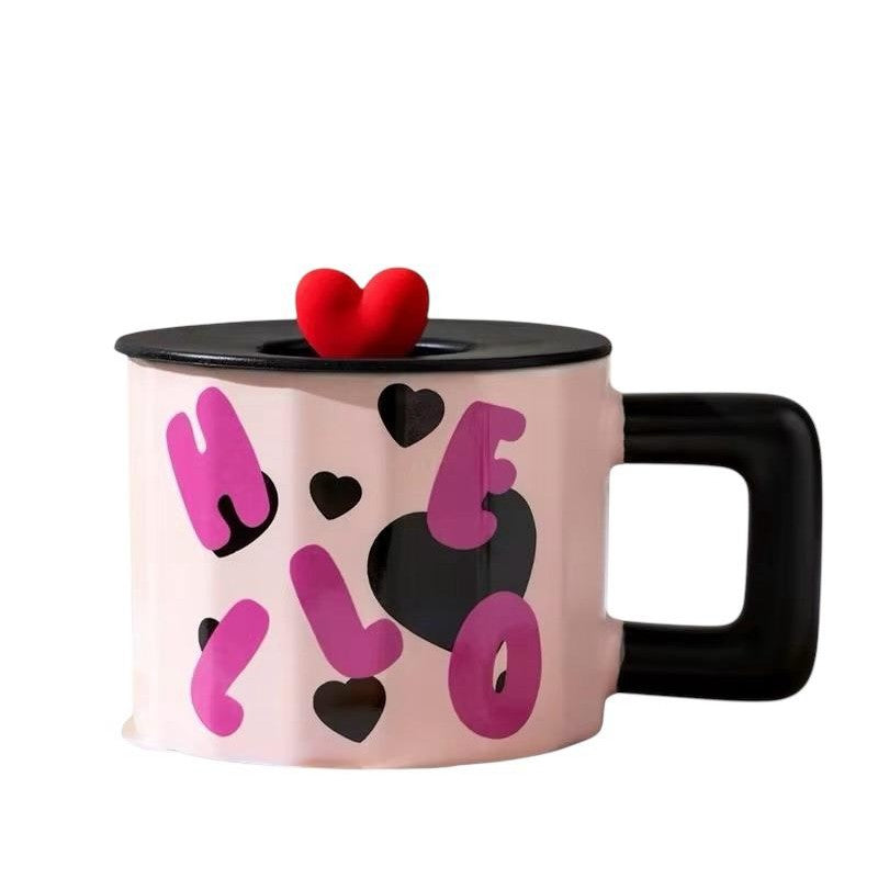 CHOPE - MUG EN VERRE AVEC COUVERCLE EN SILICONE A MOTIF LOVE -450ML-