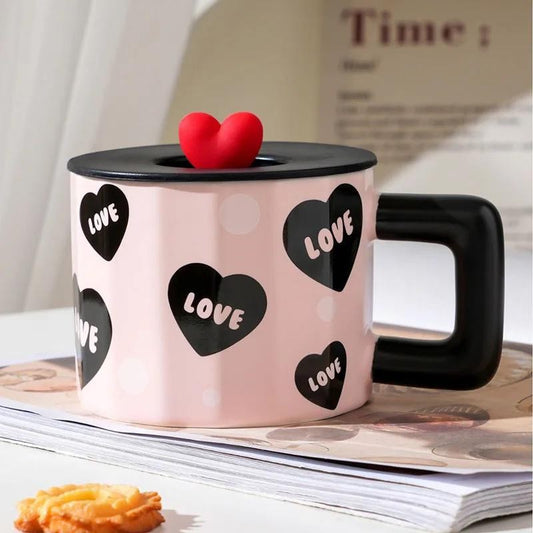 CHOPE - MUG EN VERRE AVEC COUVERCLE EN SILICONE A MOTIF LOVE -450ML-