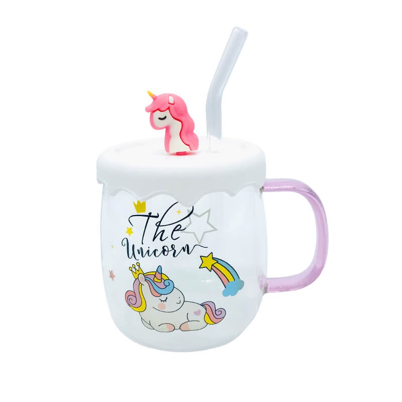 CHOPE - MUG EN VERRE AVEC COUVERCLE EN SILICONE A MOTIF THE LICORNE -550ML-
