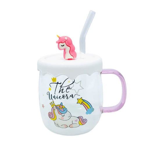 CHOPE - MUG EN VERRE AVEC COUVERCLE EN SILICONE A MOTIF THE LICORNE -550ML-