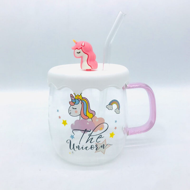 CHOPE - MUG EN VERRE AVEC COUVERCLE EN SILICONE A MOTIF UNICORNE -550ML-