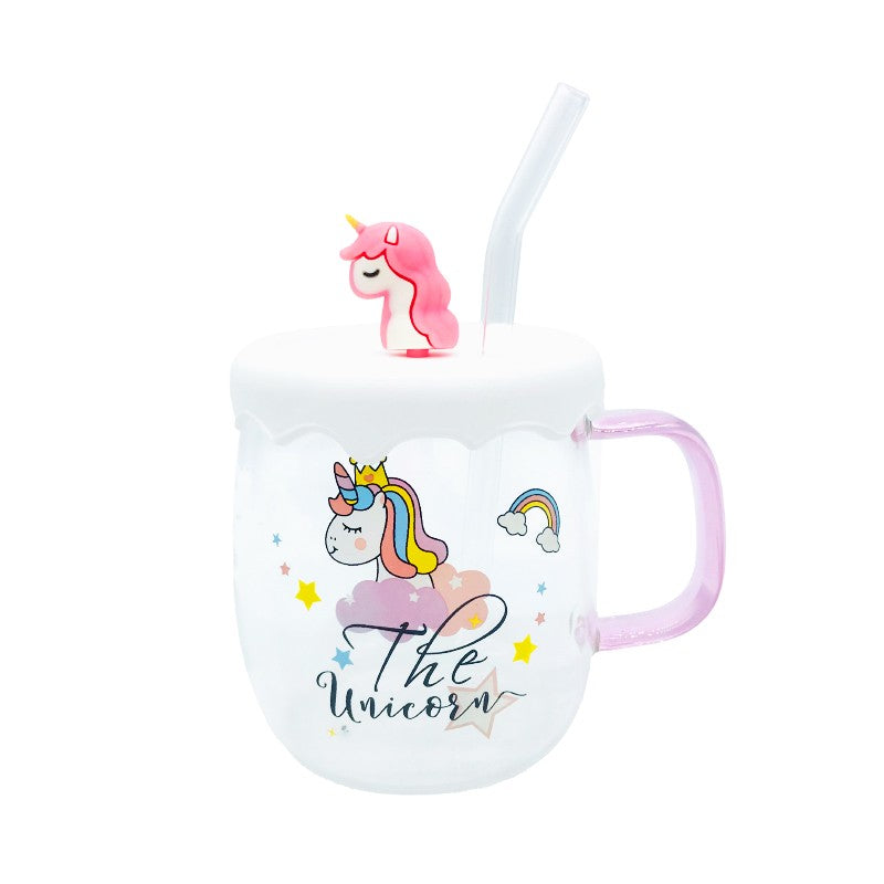 CHOPE - MUG EN VERRE AVEC COUVERCLE EN SILICONE A MOTIF UNICORNE -550ML-