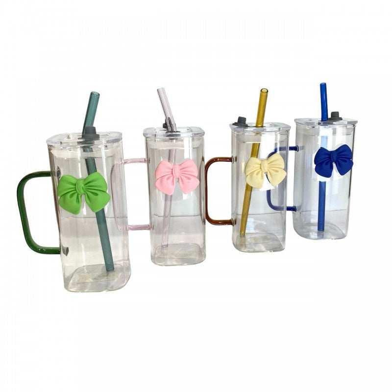 CHOPE - MUG EN VERRE AVEC COUVERCLE ET PAILLE -400ML-