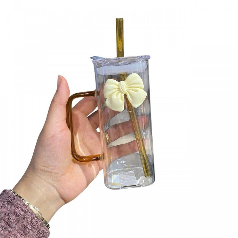 CHOPE - MUG EN VERRE AVEC COUVERCLE ET PAILLE -400ML-