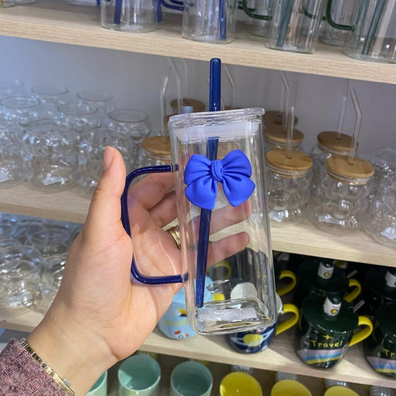 CHOPE - MUG EN VERRE AVEC COUVERCLE ET PAILLE -400ML-