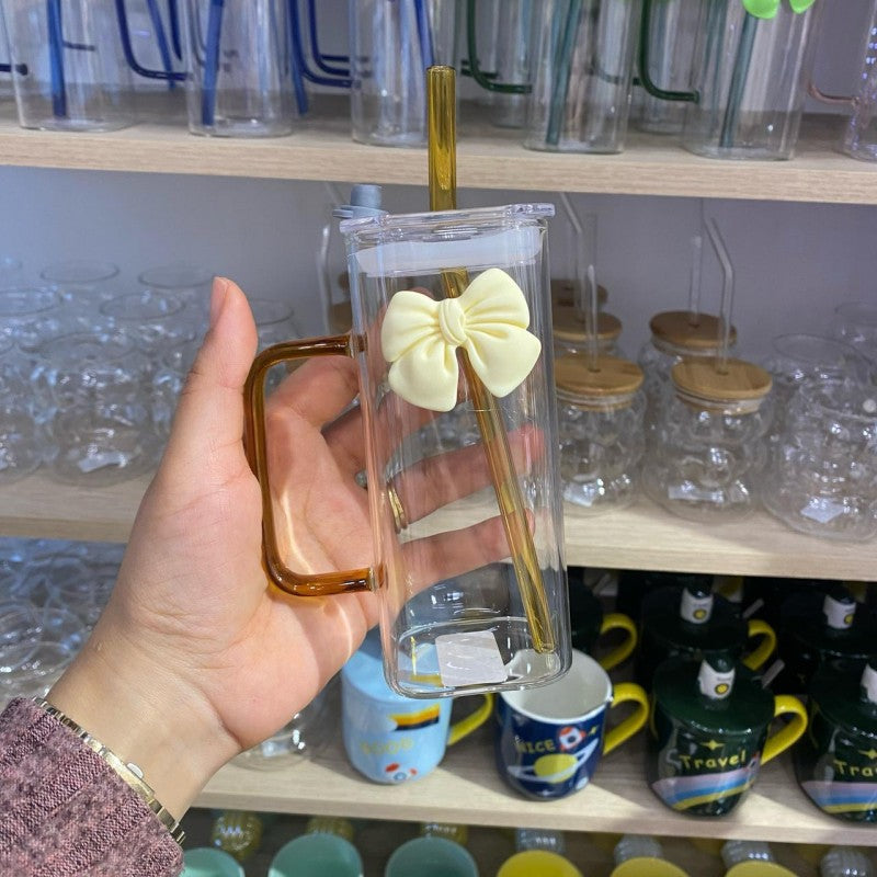 CHOPE - MUG EN VERRE AVEC COUVERCLE ET PAILLE -400ML-