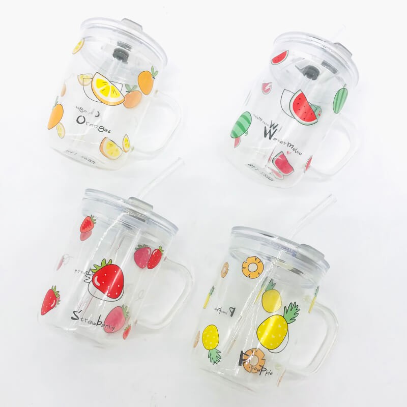 CHOPE - MUG EN VERRE AVEC COUVERCLE -ORANGES-550ML-