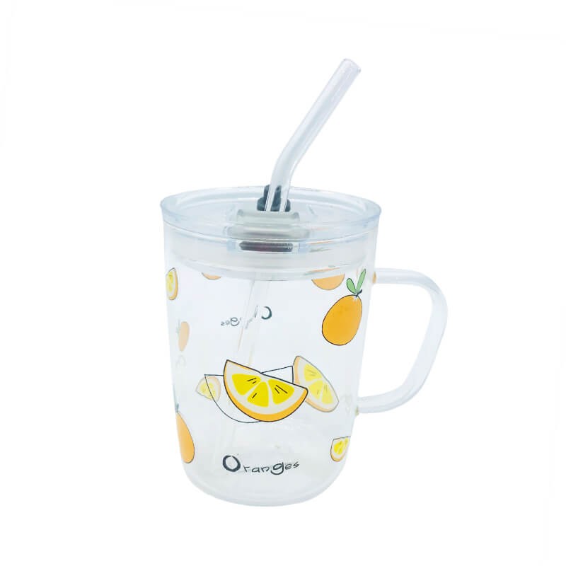 CHOPE - MUG EN VERRE AVEC COUVERCLE -ORANGES-550ML-