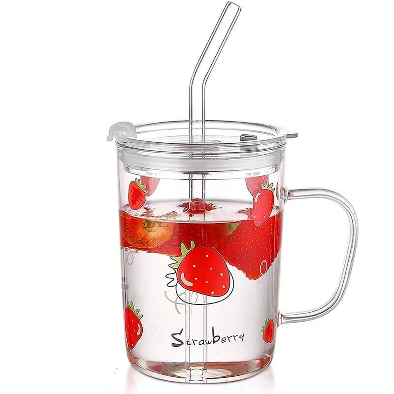CHOPE - MUG EN VERRE AVEC COUVERCLE -ORANGES-550ML-