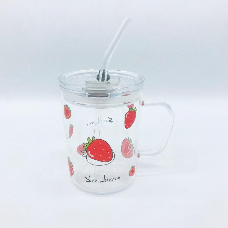 CHOPE - MUG EN VERRE AVEC COUVERCLE -STRAWBERRY-550ML-