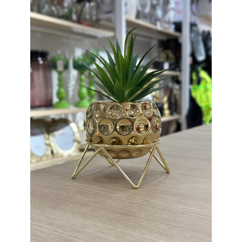 PLANTE DECORATIVE DOREE EN CERAMIQUE ET EN METAL 19CM