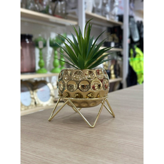 PLANTE DECORATIVE DOREE EN CERAMIQUE ET EN METAL 19CM