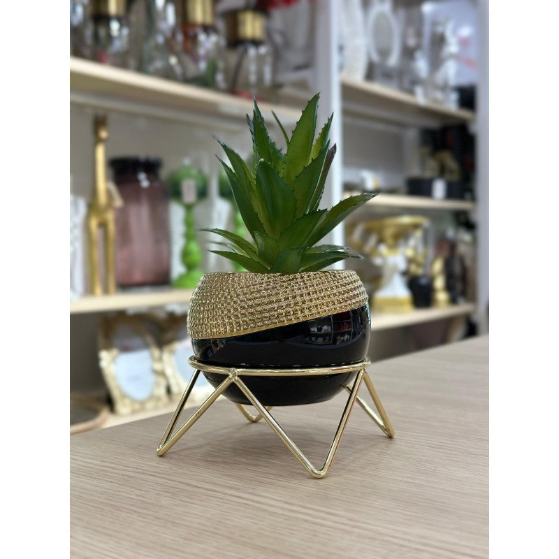 PLANTE DECORATIVE EN CERAMIQUE ET EN DORE 19CM