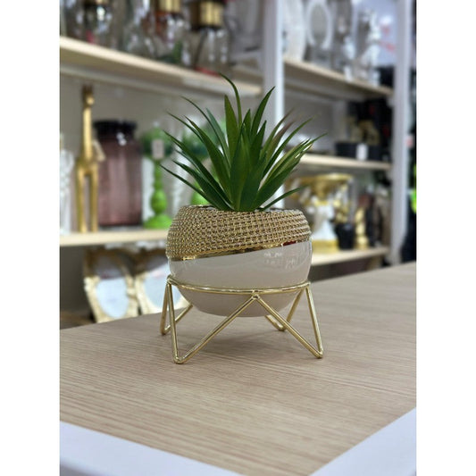 PLANTE DECORATIVE EN CERAMIQUE ET EN DORE 19CM