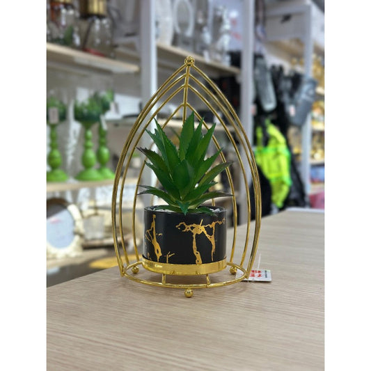 PLANTE DECORATIVE EN CERAMIQUE ET EN METAL DORE 22CM