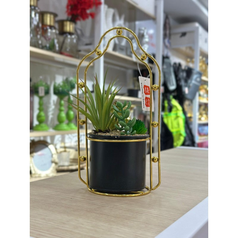 PLANTE DECORATIVE EN CERAMIQUE ET EN METAL DORE 25CM