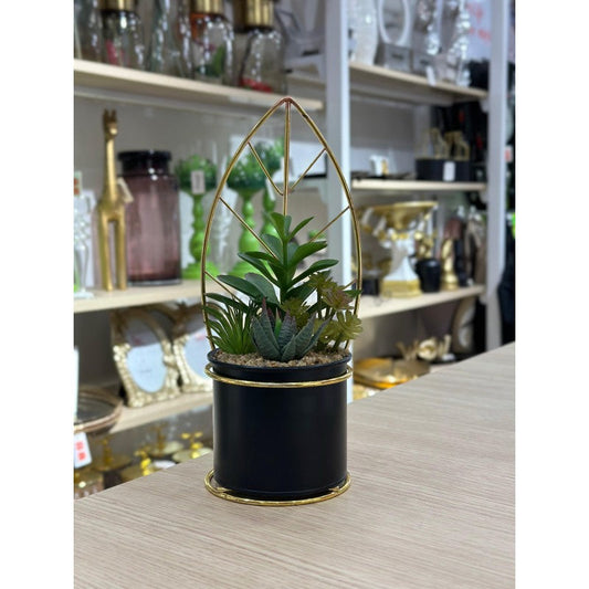 PLANTE DECORATIVE EN CERAMIQUE ET EN METAL DORE 26CM