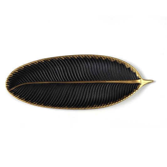 PLATEAU DÉCORATIF EN BOIS FORME DE FEUILLE -60CM X 22CM-