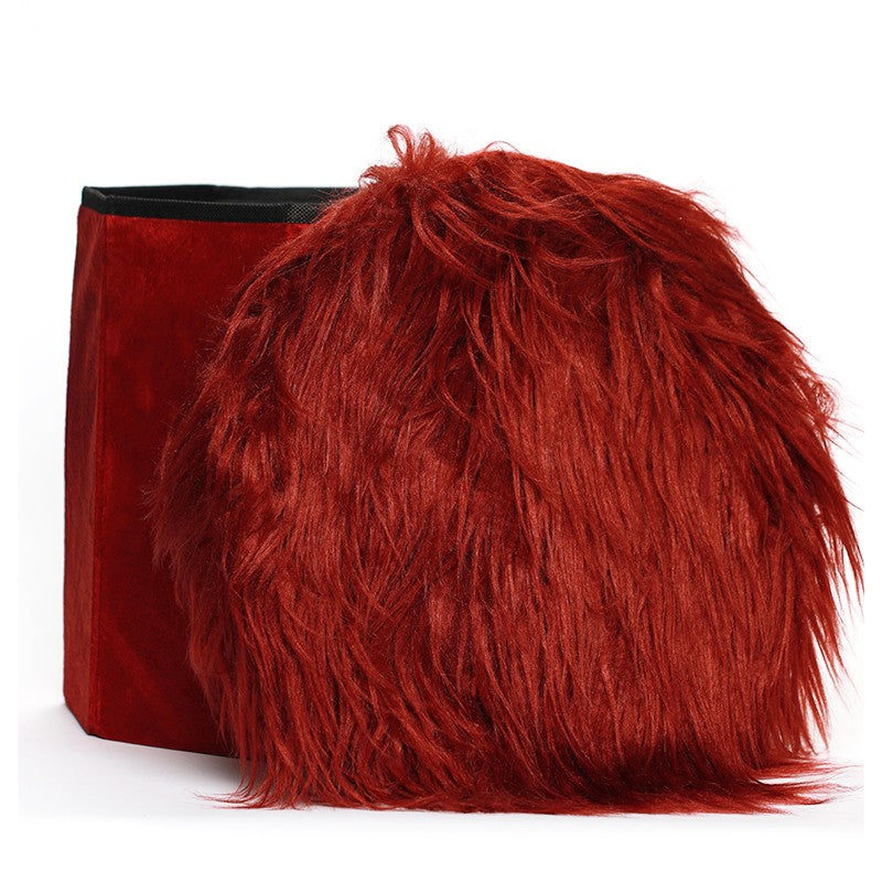 POUFFE PLIABLE DE STOCKAGE & TABOURET MDF ET FOURRURE ARTIFICIELLE -30CM X 29CM-