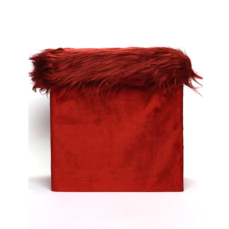 POUFFE PLIABLE DE STOCKAGE & TABOURET TISSU ULTRA DOUX ET FOURRURE ARTIFICIELLE - SUPPORT RECTANGULAIRE -32CM X 32CM X 32CM-