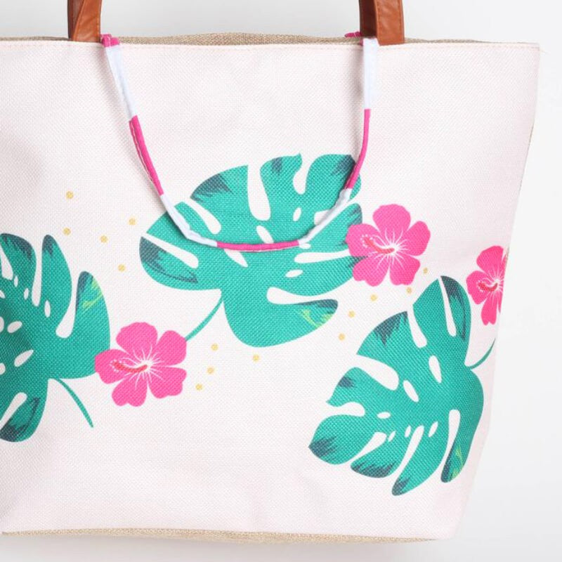 SAC DE PLAGE IMPRIMÉ FEUILLE VERT