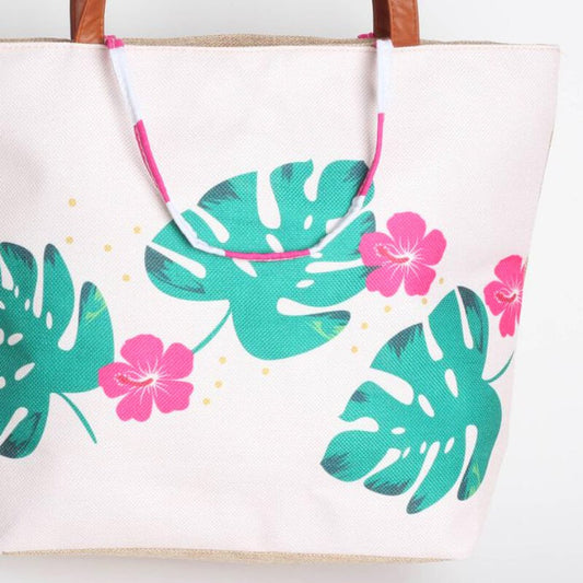 SAC DE PLAGE IMPRIMÉ FEUILLE VERT