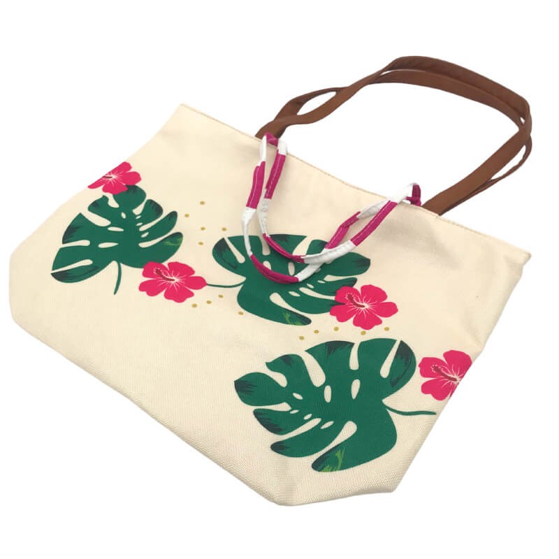 SAC DE PLAGE IMPRIMÉ FEUILLE VERT