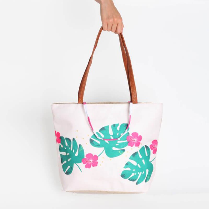 SAC DE PLAGE IMPRIMÉ FEUILLE VERT