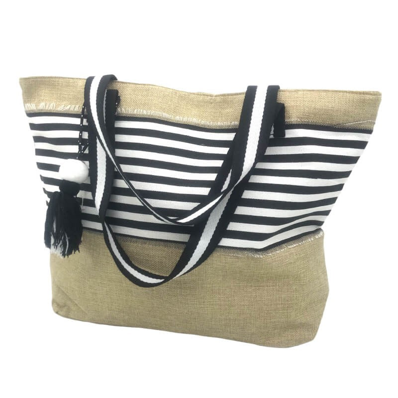 SAC DE PLAGE RAYÉ NOIR