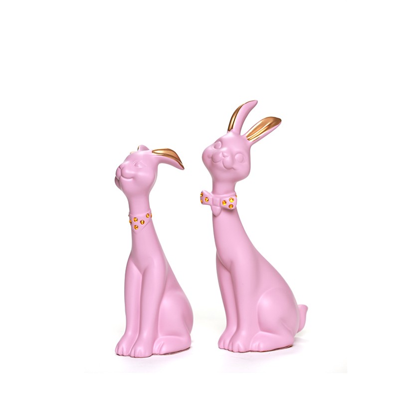 SÉRIE DÉCORATION ADORABLE DE DEUX STATUES LAPIN EN RÉSINÉ