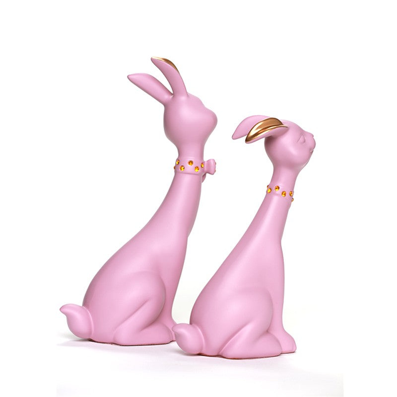 SÉRIE DÉCORATION ADORABLE DE DEUX STATUES LAPIN EN RÉSINÉ
