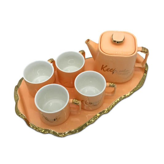 SERVICE CAFE EN CERAMIQUE AVEC PLATEAU UNE THÉIÈRE ET 4 TASSES
