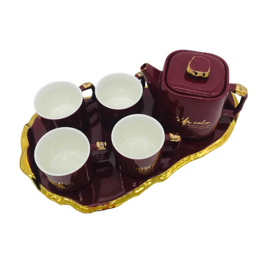 SERVICE CAFE EN CERAMIQUE AVEC PLATEAU UNE THÉIÈRE ET 4 TASSES