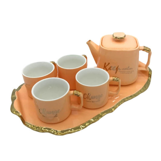 SERVICE CAFE EN CERAMIQUE AVEC PLATEAU UNE THÉIÈRE ET 4 TASSES