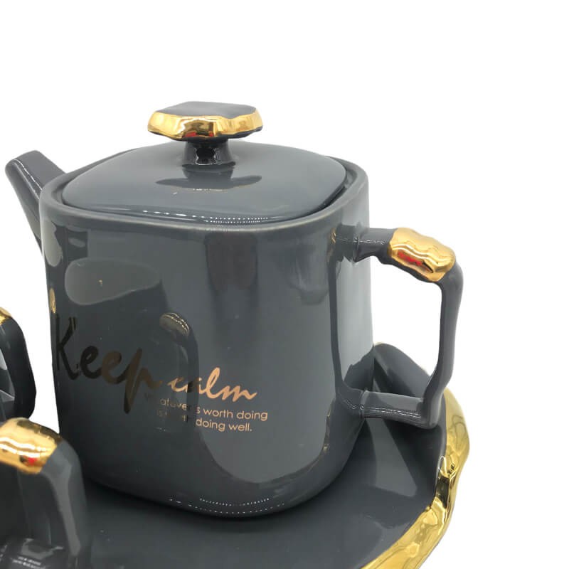 SERVICE CAFE EN CERAMIQUE AVEC PLATEAU UNE THÉIÈRE ET 4 TASSES