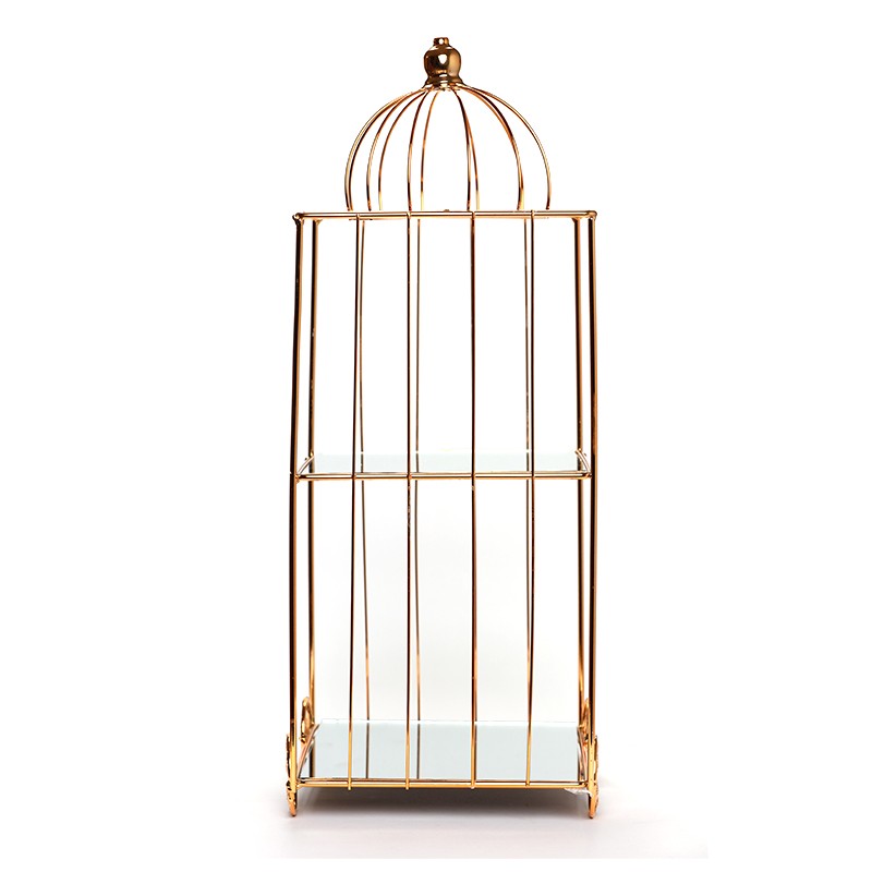 SERVITEUR 2 ÉTAGES EN MÉTAL ASPECT DORÉ -20CM X 20CM X 53CM-